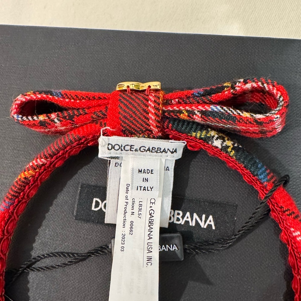 SOLD‼️NEW✨Dolce & Gabbana Red Tartan Virgin Wool Girls Hairband Headband - Picture 6 of 12